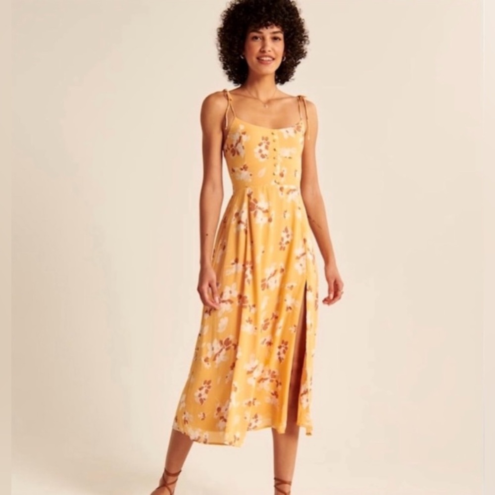 Abercrombie & Finch Yellow Floral Midi Dress